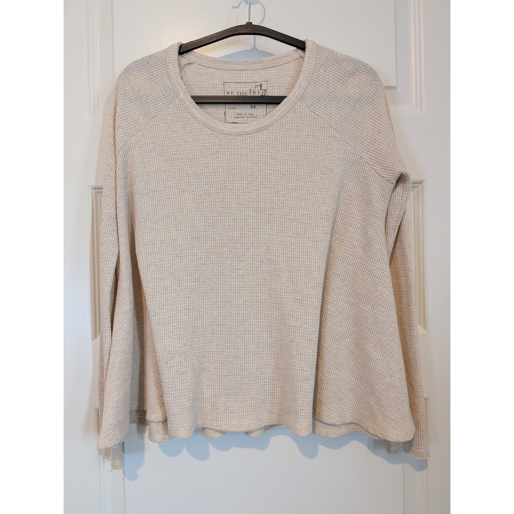 Free People We The Free Waffle Knit Thermal Top Cream Beige XS Long Sleeve